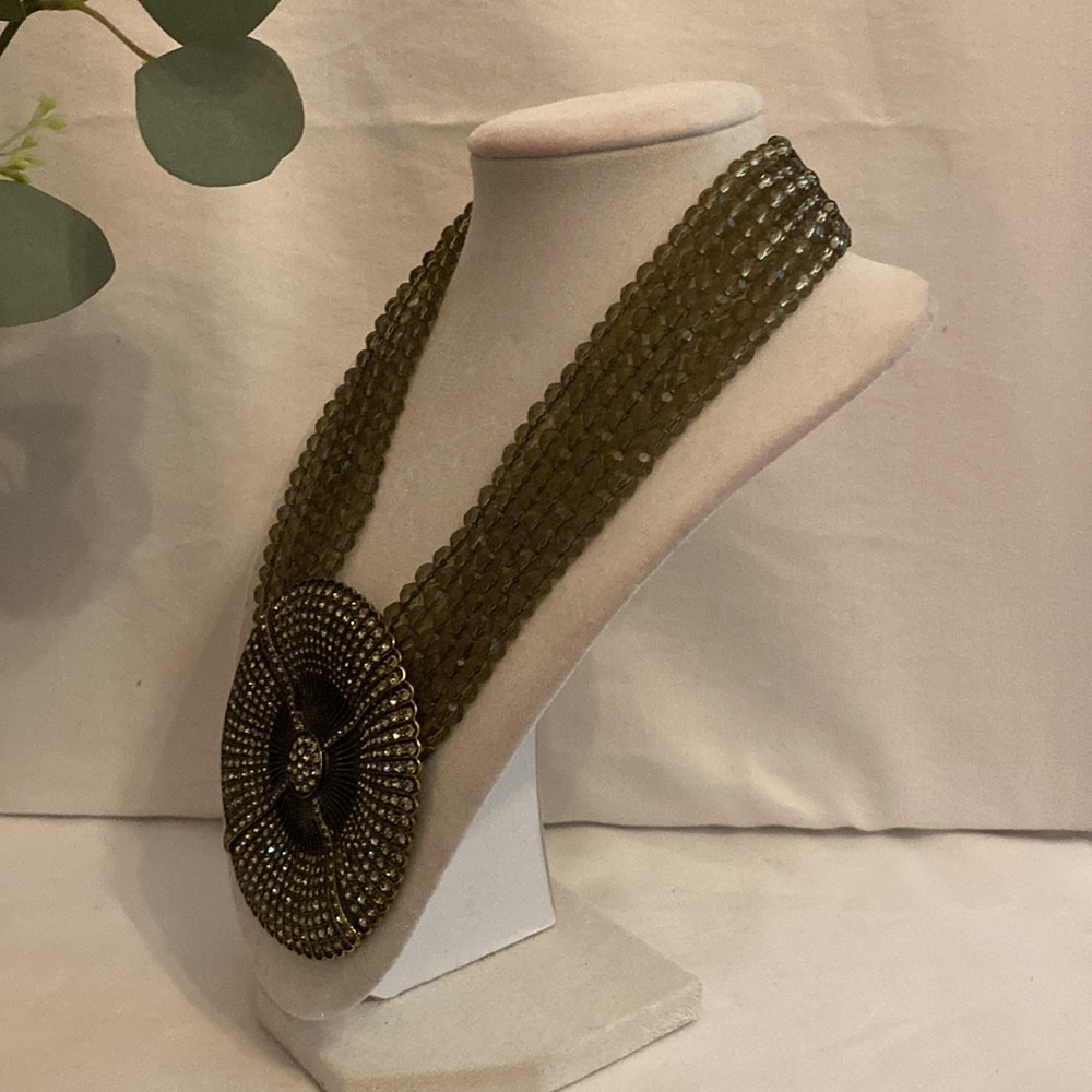 Heidi Daus beaded smoky quartz 6 strand Belgium Disc pendant choker necklace - Picture 4 of 15